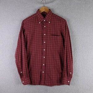 Spier & Mackay Mens Extra Slim Windowpane Cotton Shirt Burgundy Red 15.5‎ 34